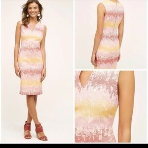 Anthropologie HD In Paris Strata Sheath Dress Sleeveless Cotton Notch V Neck 0